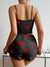 2 Pieces Pajamas Set Sleepwear Heart Print Crop Tops and Shorts Suit Homewear Underwear Pijama Lingerie Nighty