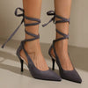 Elegant Pointed Toe Pumps Flock Lined Cross Strap High Heels