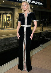 Short Sleeve Crystal Maxi Dress Black