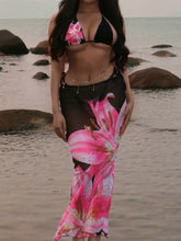 3pcs/Set Summer Floral Print Spaghetti Strap Bikini Set With Wrap Skirt