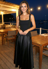 Asymmetric Cut A Line Maxi Dress Black