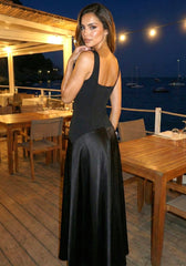 Asymmetric Cut A Line Maxi Dress Black