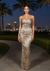 Animal Print Strapless Bustier Maxi Dress