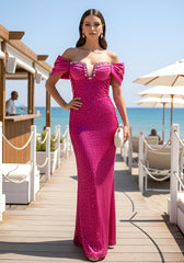 Bardot Crystal Bustier Sequin Maxi Dress Hot Pink