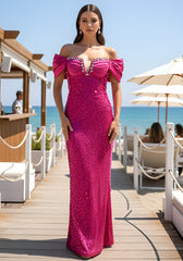 Bardot Crystal Bustier Sequin Maxi Dress Hot Pink