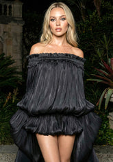 Long Sleeve Bardot Bubble Dress Black
