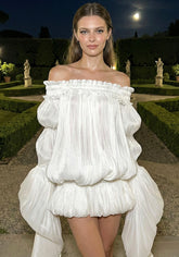 Long Sleeve Bardot Bubble Dress White