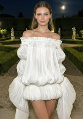 Long Sleeve Bardot Bubble Dress White