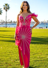 Bardot Pearl Ruffle Maxi Dress Hot Pink
