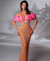 Bardot Sequin Maxi Dress Orange Hot Pink