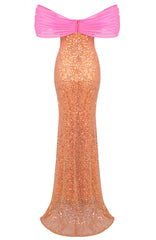 Bardot Sequin Maxi Dress Orange Hot Pink