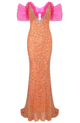 Bardot Sequin Maxi Dress Orange Hot Pink