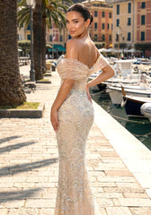 Bardot Sequin Bustier Maxi Dress Peach