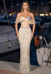 Bardot Sequin Bustier Maxi Dress Peach