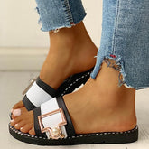Big Buckle Textured Insole Slide Sandals