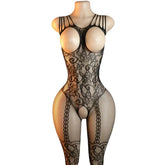 Black Bodystocking Hollow Out Seductive Open Cup See Through Underwear Stockings Mesh Erotic Fetish Lingerie Adult Costume