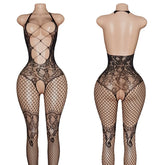 Black Full Body Tights Expose Chest Transparent One-piece Underwear Mesh Erotic Fetish Lingerie Adult Costume