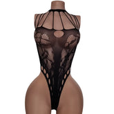 Black Hollow Elastic Sleepwear Uni