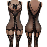 Black Open Crotch Teddy Bodysuit Lingerie Full Body Stockings