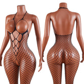 Black Sheer Lingerie Open Bra Fishnet BodyStocking Fashion One-piece Crotchless Baby Doll Transparent Nightwear Costumes