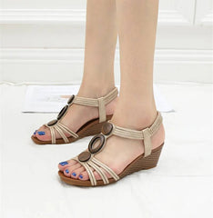 Bohemian Cross-Tied Rear Strap Anti-Slip Platform Gladiator Wedge Sandals
