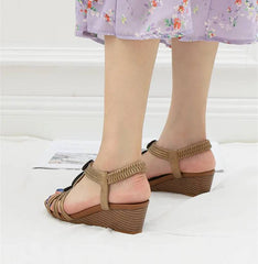 Bohemian Cross-Tied Rear Strap Anti-Slip Platform Gladiator Wedge Sandals