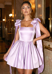 Bow Detail Skater Silk Dress Lavender