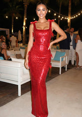 Bow Detail Sequin Maxi Dress Red