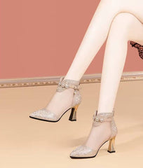 Buckle Large Comfortable Cool Pointed Mesh Breathable Rhinestone High Heel Pumps