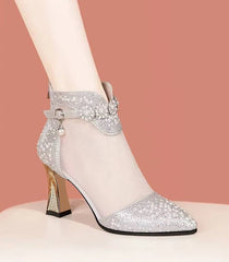 Buckle Large Comfortable Cool Pointed Mesh Breathable Rhinestone High Heel Pumps