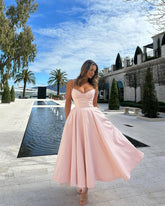 Bustier A Line Mesh Detail Midi Dress Pink