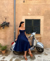 Bustier A Line Midi Dress Navy Blue