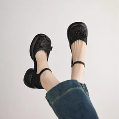 Butterfly-knot Straw Weaving Round Toe Thick Bottom Breathable Sandals