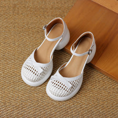 Butterfly-knot Straw Weaving Round Toe Thick Bottom Breathable Sandals