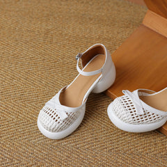 Butterfly-knot Straw Weaving Round Toe Thick Bottom Breathable Sandals