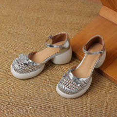 Butterfly-knot Straw Weaving Round Toe Thick Bottom Breathable Sandals