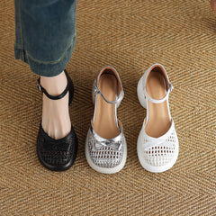 Butterfly-knot Straw Weaving Round Toe Thick Bottom Breathable Sandals