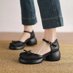 Butterfly-knot Straw Weaving Round Toe Thick Bottom Breathable Sandals