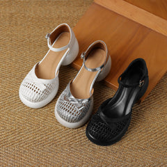 Butterfly-knot Straw Weaving Round Toe Thick Bottom Breathable Sandals