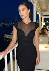 Cap Sleeve Mesh Insert Maxi Dress Black