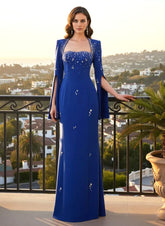 Cape Sleeve Crystal Maxi Dress Blue