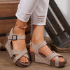 Casual Ankle Buckle fashion Pu Leather Chunky Platform Sandals