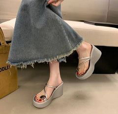 Casual Beach Style Platform Wedges Flip Flop Clip Toe Heel Sandal