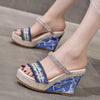 Casual Bohemian Crystal Strap Thick Sole Non Slip Platform Wedge Sandals