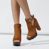 Casual Buckle strap Platform Hollow Out Peep Toe Boots