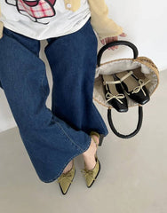 Casual Butterfly-knot Pointed Toe Low Heel Street Style Sling-backs Sandals