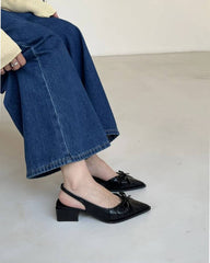 Casual Butterfly-knot Pointed Toe Low Heel Street Style Sling-backs Sandals