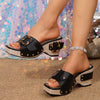 Casual Fashion Buckle Rivet PU Leather Platform Slippers