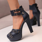Casual Formal Wear Buckle Strap Platform Square High Heels