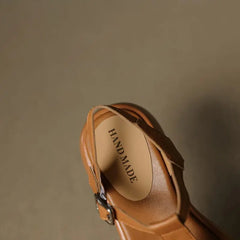 Casual Genuine Leather Buckle Strap Platform Round Toe Flat Sandals